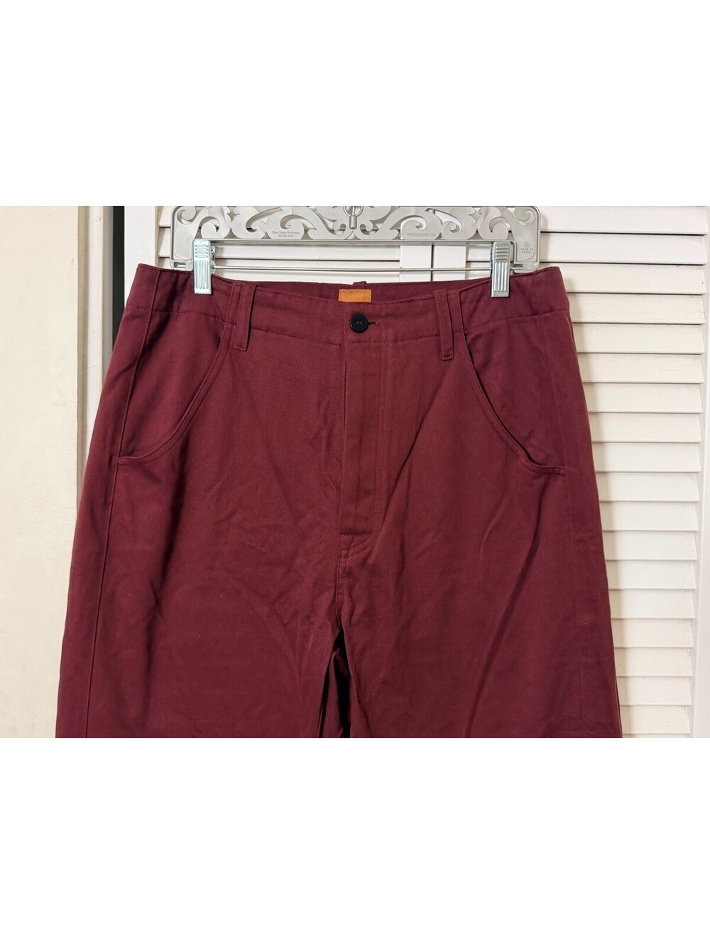 JAMIE HALLER RARE COLOR BURGUNDY TROUSER CROPPED CHINO PANTS 8 - Picture 2 of 6